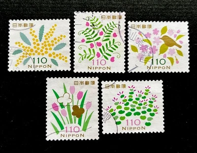 Japan Stamps 2025 Greetings Spring 110¥ Complete Set of 5 Latest/Used/VF - Image 1 of 3