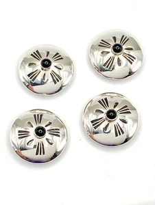 Lote de 4 cubiertas de botones de ónix de plata esterlina vintage trabajo de sello nativos americanos - Imagen 1 de 11