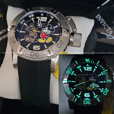 Invicta - Mickey Mouse #1065 Automatic Open Heart Disney Silver Blk mens watch  - Image 1 of 4