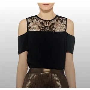ALC Glyn Lace Yoke cold Shoulder Blouse Top Black Silk Whimsigoth Witchy Size 6 - Picture 1 of 12