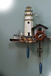 cuckoo clock gravity drive one-of-a-kind lighthouse beach nautical decor unique - Picture 1 of 21