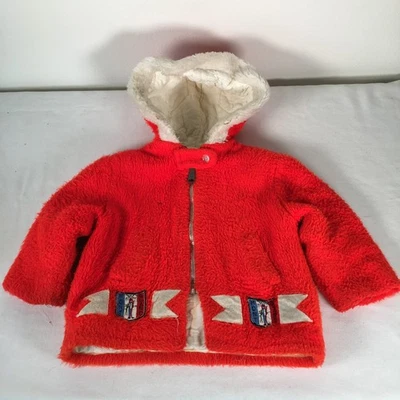 Vintage 60s Mont Blanc Girls Red Hooded Jacket Coat Fleece Fully Lined - Image 1 of 4