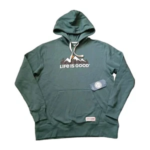 Life Is Good Hoodie Mens Large Green Mountain Sun Logo Pullover Long Sleeve NWT - Picture 1 of 15