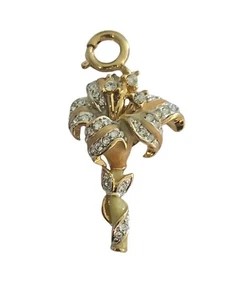 Vintage NOLAN MILLER Signed Calla Lily Gold and Crystals Pendant - Picture 1 of 2