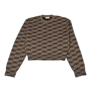 Balenciaga Crewneck Sweater BB Monogram Stripe Logo Beige - Picture 1 of 2