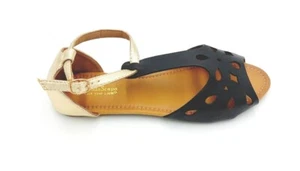 Moda Scapa Ladies Black & Gold Faux Leather Flat Sandals UK Size 4, 5, 6, 7, 8 - Picture 1 of 1