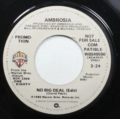 Rock Promo 45 Ambrosia - No Big Deal / No Big Deal On Warner Bros - Image 1 of 2