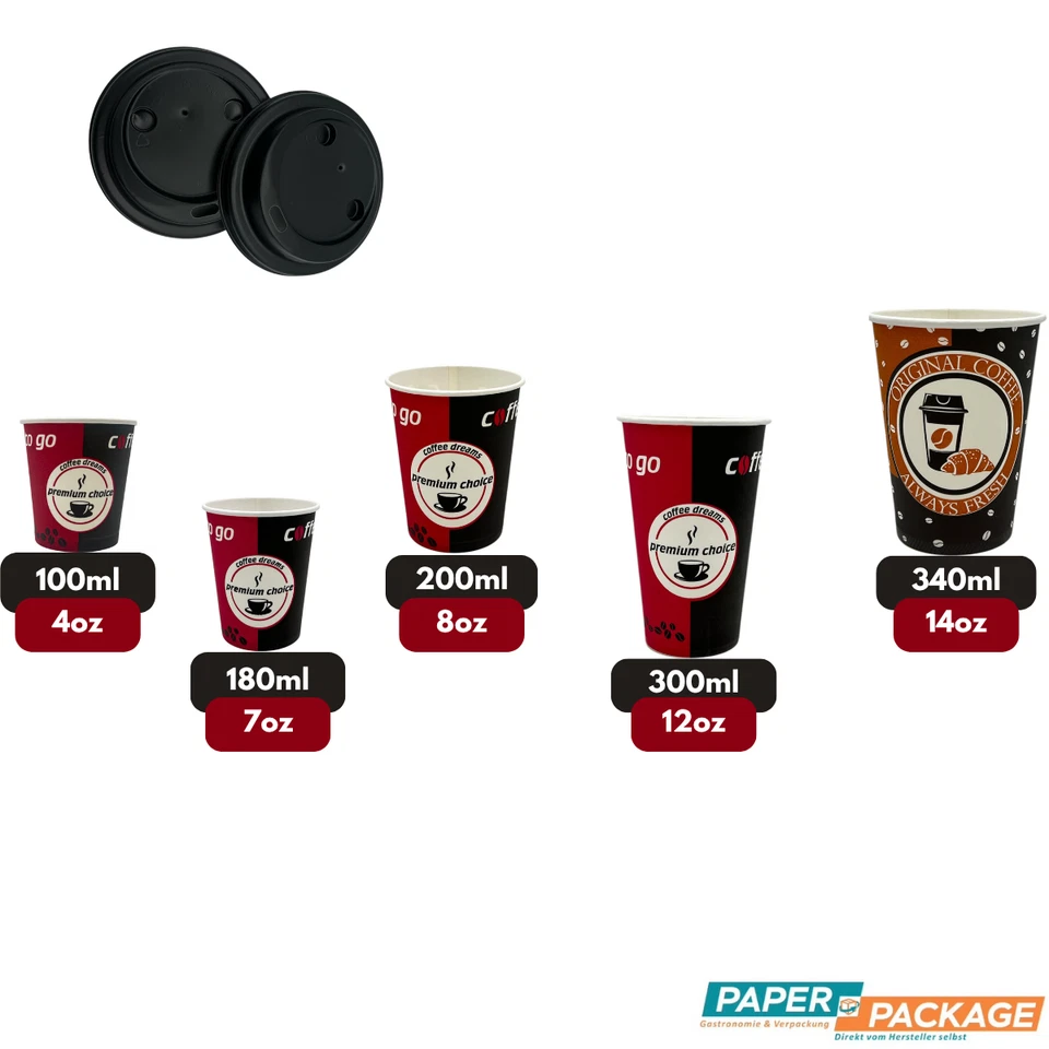 1000st Kaffeebecher to go Pappbecher Coffee cup Pappbecher 100/180/200/300/340ml - Bild 1 von 1