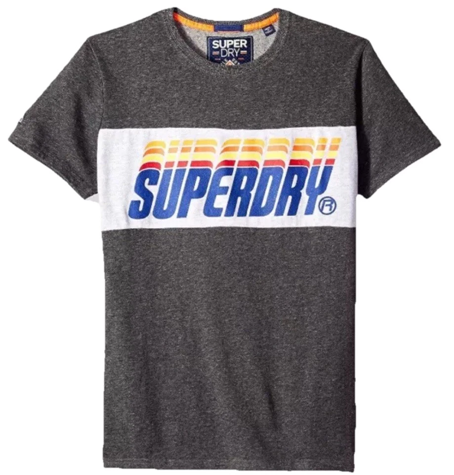 Superdry Mens Size Large L Crew Neck Short Sleeve Gray Big Logo Tee T-shirt