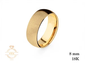 18K Yellow Gold Low Dome 8 MM Wedding Band Ring - Comfort Fit Matte Finish New - Picture 1 of 9