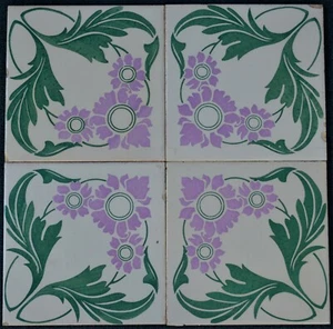 SPANISH ANTIQUE VALENCIAN- HAND PAINTED 4 TILES SET - Picture 1 of 4