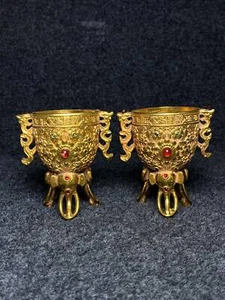 Chinese exquisite old antique brass gilt jewel jewel Lord cup - Picture 1 of 9