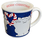 Vintage BOYNTON CAT Merry Christmas Mug Japan Kitty Candy Cane Blue Holiday Lady