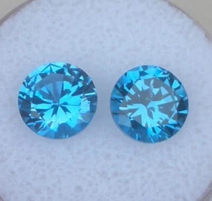 Swiss Blue Topaz Round Brilliant Cut Pair Loose Faceted Natural Gems 8mm - Picture 1 of 2