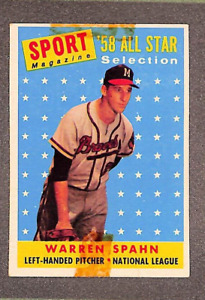 1959 Topps #494 Warren Spahn Topps Sport Magazine 1958 All Star - NO CREASES!