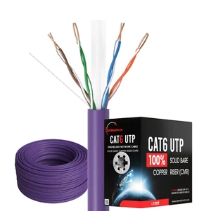 Cable de red Ethernet de cobre sólido CAT6 1000 pies púrpura ETL CMR 23 AWG - Imagen 1 de 11