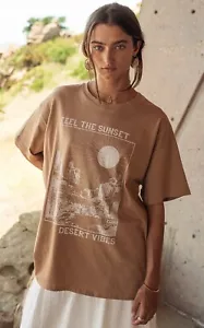 NWT M/L New Bohme Short Sleeve Feel The Sunset Neck T-Shirt Top Tee - Picture 1 of 3
