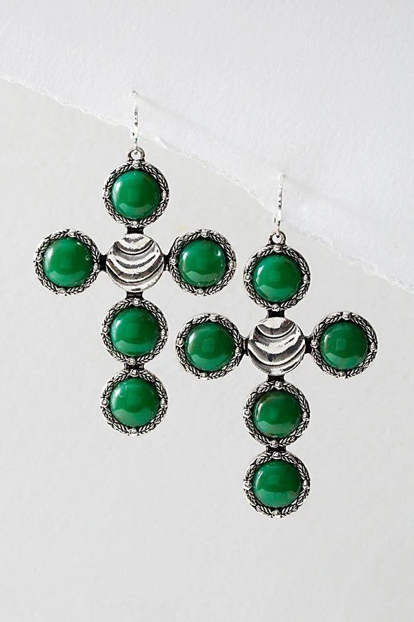 Pendientes Free People Time Is on My Side Cruz Cuelga en Jade Plata Nuevos con Etiquetas Foto 1 de 1