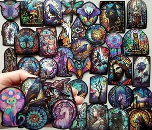 50 x PVC Stickers GOTHIC STAINED GLASS Window Church Cats Halloween Card Making - Picture 1 of 4