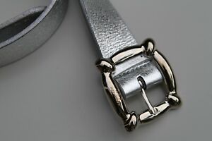 Authentic D&G Metallic Silver Leather Belt with Silver Buckle Closure Size 85
