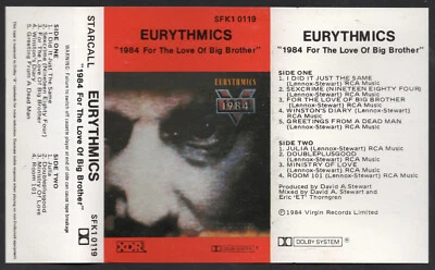 1984 MUSIC CASSETTE TAPE [ALBUM: FOR THE LOVE OF BIG BROTHER] GROUP: EURYTHMICS - Image 1 of 4