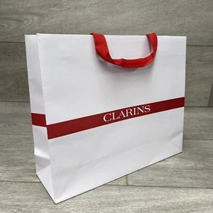 Autentica Sacchetto Regalo Clarins Medium Bianco e Rosso 32cm x 26,5cm x 10cm | Nuovo - Foto 1 di 5
