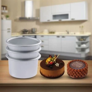 Removable Bottom Pudding Mold Round Mini Cake Pan Aluminum Alloy 3pcs/lot - Picture 1 of 12
