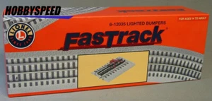 LIONEL O GAUGE FASTRACK LIGHTED TRACK PAIR 2 BUMPERS train fasttrack 6-12035 NEW - Picture 1 of 3