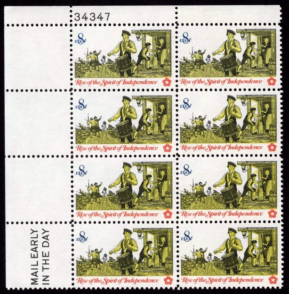 Scott #1476 Rise of the Spirit of Independence PlateBlock of 8 Stamps - MNH PC#3 - Image 1 of 1