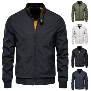 Herren Einfarbig Stehkragen Reißverschluss Freizeit Jacke Warm Schmal Mantel Oberbekleidung Tops - Bild 1 von 16