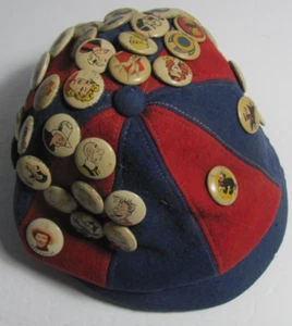 1940s Kellogg’s Pep Beanie with 58 Different Pins Superman, Roy Rogers - Picture 1 of 11