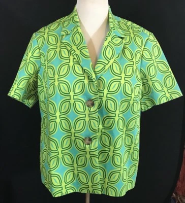 Coldwater Creek UPDATED 70's MOD Green Short sleeve Jacket Xl - Image 1 of 4
