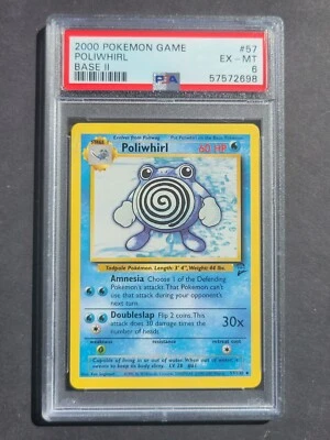 Pokemon PSA 6 POLIWHIRL 57/130 - BASE SET 2 - UNCOMMON NON HOLO - EX/MINT  - Image 1 of 2
