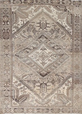 Старинный приглушенный состаренный ковер ручной вязки Heriz равномерно низкий ворс ковер 9x12 - Изображение 1 из 4