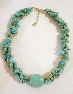 Sommer Sale Halskette! Türkis gefärbter Natursteinsplitter Mittelstein SÜDWESTEN - Bild 1 von 3