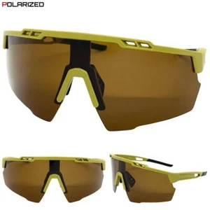 Men Oversized Sporty Wrap Around Cycling Fishing SUNGLASSES Brown POLARIZED Lens - Picture 1 of 6