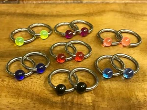 PAIR Captive Bead Rings UV, Glow, Glitter, Marble -Nipple, Ear Piercing 14g 1/2" - Picture 1 of 8