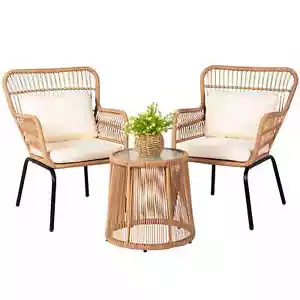 Tappio 3 Piece Patio Conversation Bistro Set Rattan Furniture Outdoor Patio Set - Picture 1 of 9