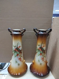 Antique Homer Laughlin Art China Currant/Grape & Vines Motif Pair Of Tall Vases - Picture 1 of 24