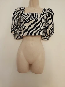 Zebra Print Crop Top Puffed Sleeve Nwt SzS - Picture 1 of 7