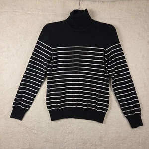 Suéter Madison Gris Cuello Alto Talla Med Blanco y Negro Rayas Elegante Preppy Acogedor - Imagen 1 de 8