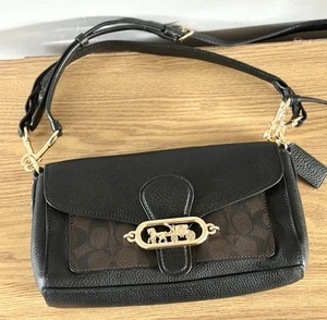Bolso Bandolera Coach Pequeño de Hombro de Jade, Firma Lona Marrón y Cuero Negro - Imagen 1 de 13