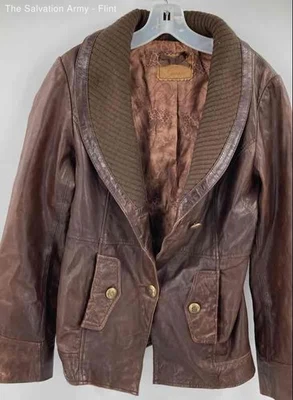 Guess Womens Brown Genuine Leather Long Sleeve Button Front Jacket Size Medium - Image 1 of 4