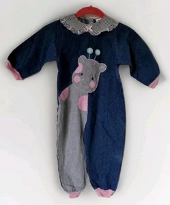 Vintage 80er Meryvins Lovespun Denim Strampler Kleinkind 2T Neu mit Etikett Tierapplikation - Bild 1 von 23