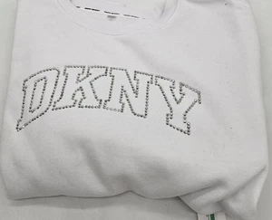 Dkny Jeans WOMEN'S Long Sleeve Sweatshirt Logo Front (WHITE-SILVER) NWT sz Large - Picture 1 of 7