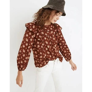 Madewell Tops Homestead Bouquet Size Medium NEW Ladder Trim Ruffle Cotton Blouse - Picture 1 of 8