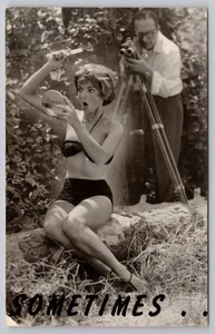 1960 RPPC Norfolk VA  Advertising - VOYEUR - Cameraman Sexy Woman READ Postcard - Picture 1 of 5