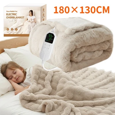 Heated Blanket Rabbit Faux Fur Thermal Blanket Electric 8 Heat Settings 180x130cm Timer - Image 1 of 4