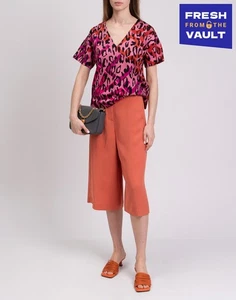 PVP €263 JUST CAVALLI Top IT42 US6 UK10 M Estampado Leopardo Cuello en V Hecho en Italia - Imagen 1 de 9