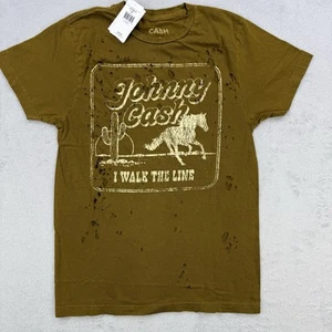 Johnny Cash Shirt Women's "I Walk the Line" Thrashed Brown T-Shirt Size XS NWT - Picture 1 of 8